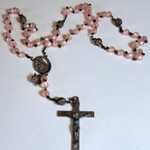 Vtg Pink Moonstone Crucifix Necklace - Picture 6 of 7